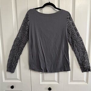 Gray Lace Sleeve Women's Top